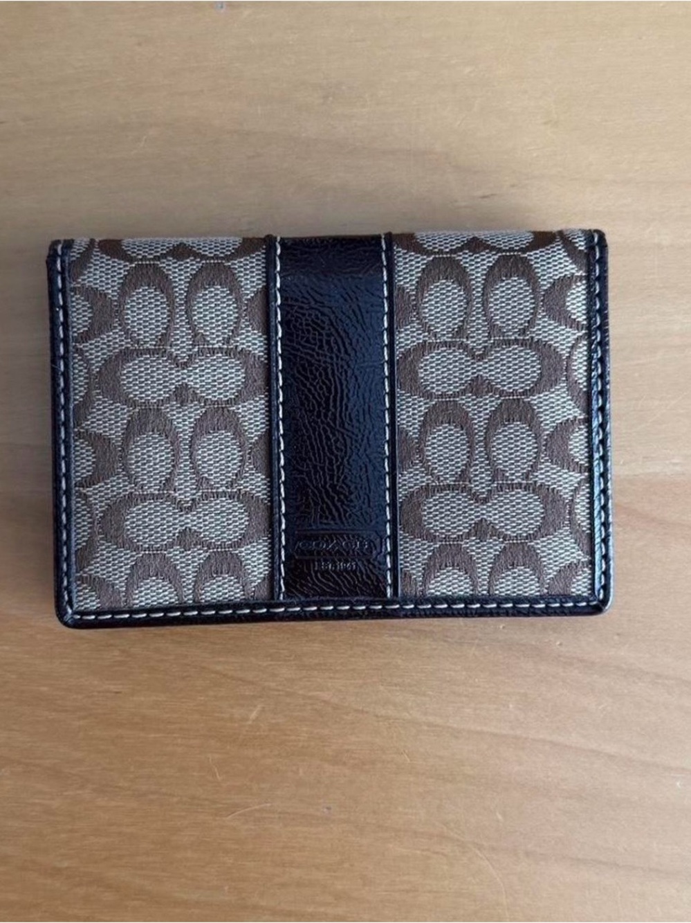 Coach Brown and Tan Signature Canvas Card Holder